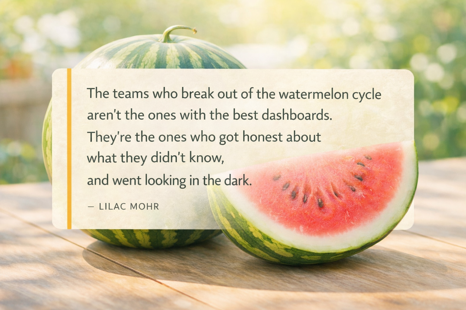 The teams who break out of the watermelon cycle aren't the ones with the best dashboards. They're the ones who got honest about what they didn't know, and went looking in the dark.